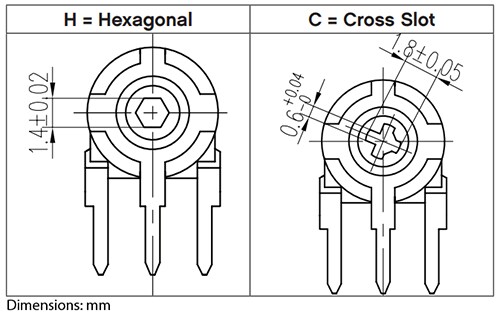 Mechanical Drawing - Same Sky PTN06 6mm Rotary Precision Potentiometers